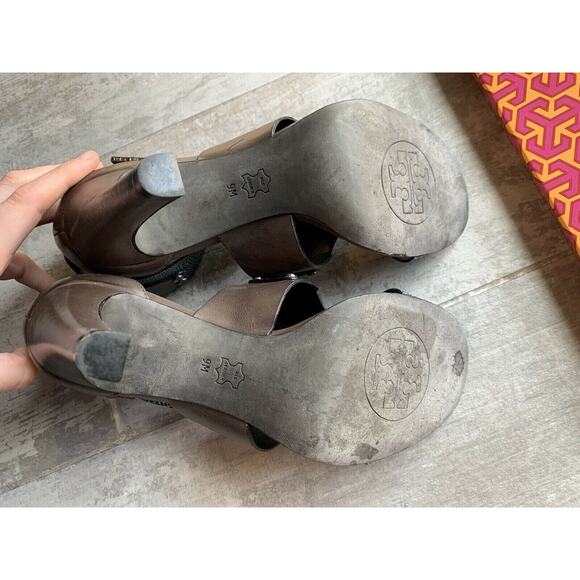 $375 TORY BURCH Teagan High Heel Gladiator Sandals Vegan Leather EUC Designer 9 - Picture 10 of 11